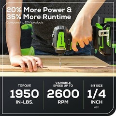 Greenworks 24V Brushless 1/4″ Cordless Impact Driver, (2) 2.0Ah Batteries, Comp