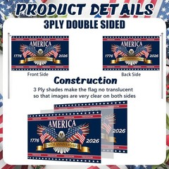 3 Ply 250 Years America Flag – Double Sided Patriotic Eagle 3 X 5 Ft Anniversary