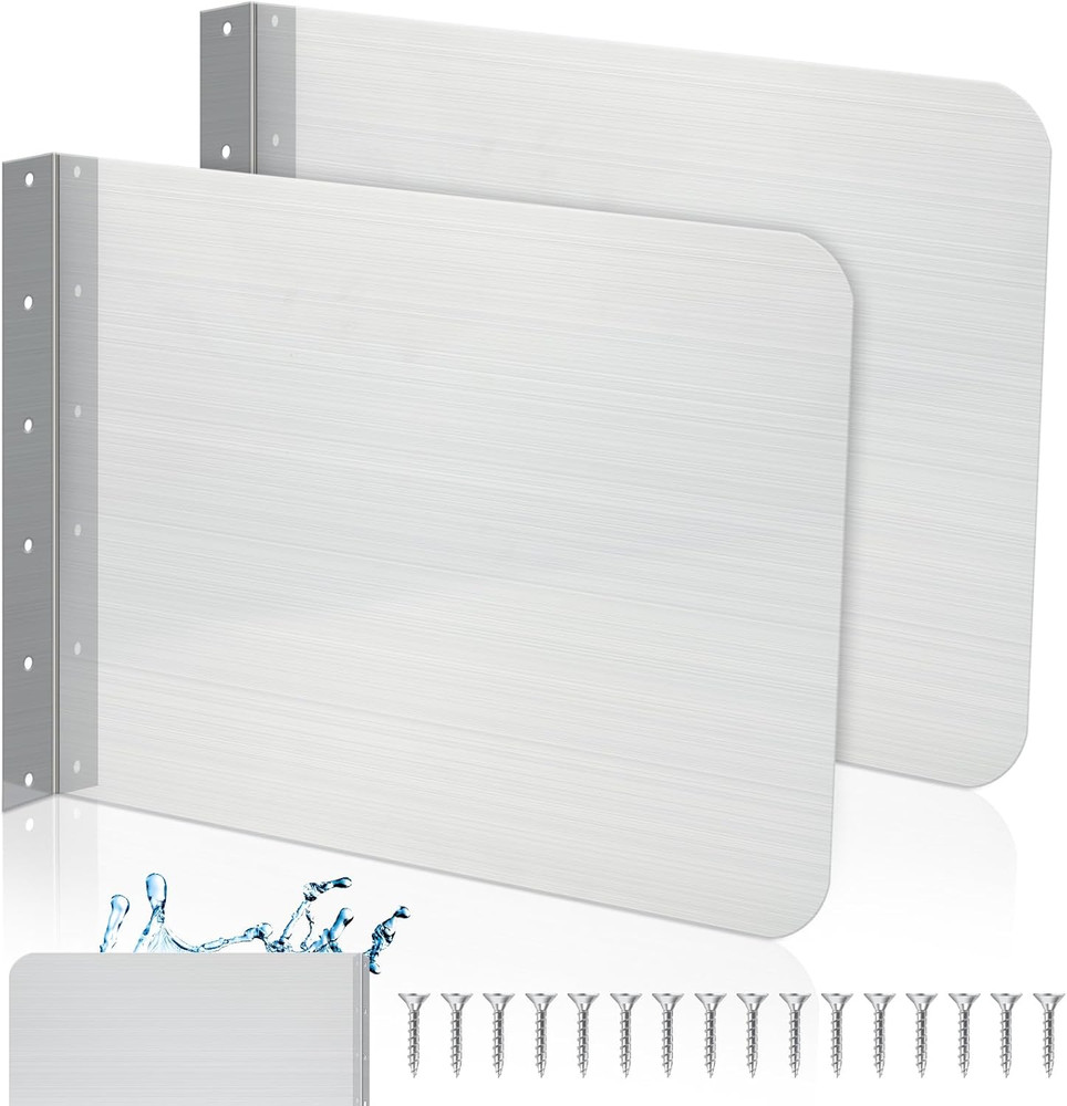 2 Pcs Stainless Steel Side Splash Guard for Sink 20 X 12 Inch Wall Mount Guard w