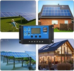 10A 12V/24V Solar Panel Battery Charge Controller LCD Auto Regulator Two USB US