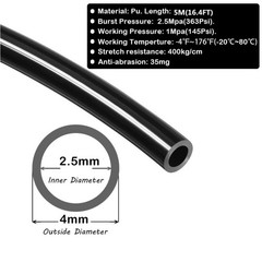 Pneumatic Hose 4mm OD 2.5mm ID Polyurethane PU Air Tube 5 Meter 16.4ft Black