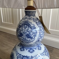 LARGE Ralph Lauren Blue & White Double Gourd Porcelain Table Lamp 26.5″H NWT NEW