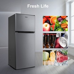4.6. Cu Ft Two Door Mini Refrigerator with Freezer, Stainless Steel, New