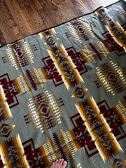 Beaver State Pendleton Wool Blanket Geometric Green Multicolor 86×106″ Large