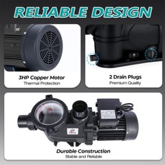 In/Above Ground Pool Pump, 3HP, High Flow with Motor Strainer Filter Basket