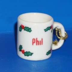 Christmas Ornament Ganz Mini Mug Cup White Red Green Personalized Pick Name JB