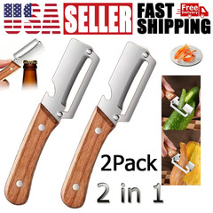 2Pack 2 in 1 Wooden Handle Multi Functional Vegetable Peeler With Bottle Opener