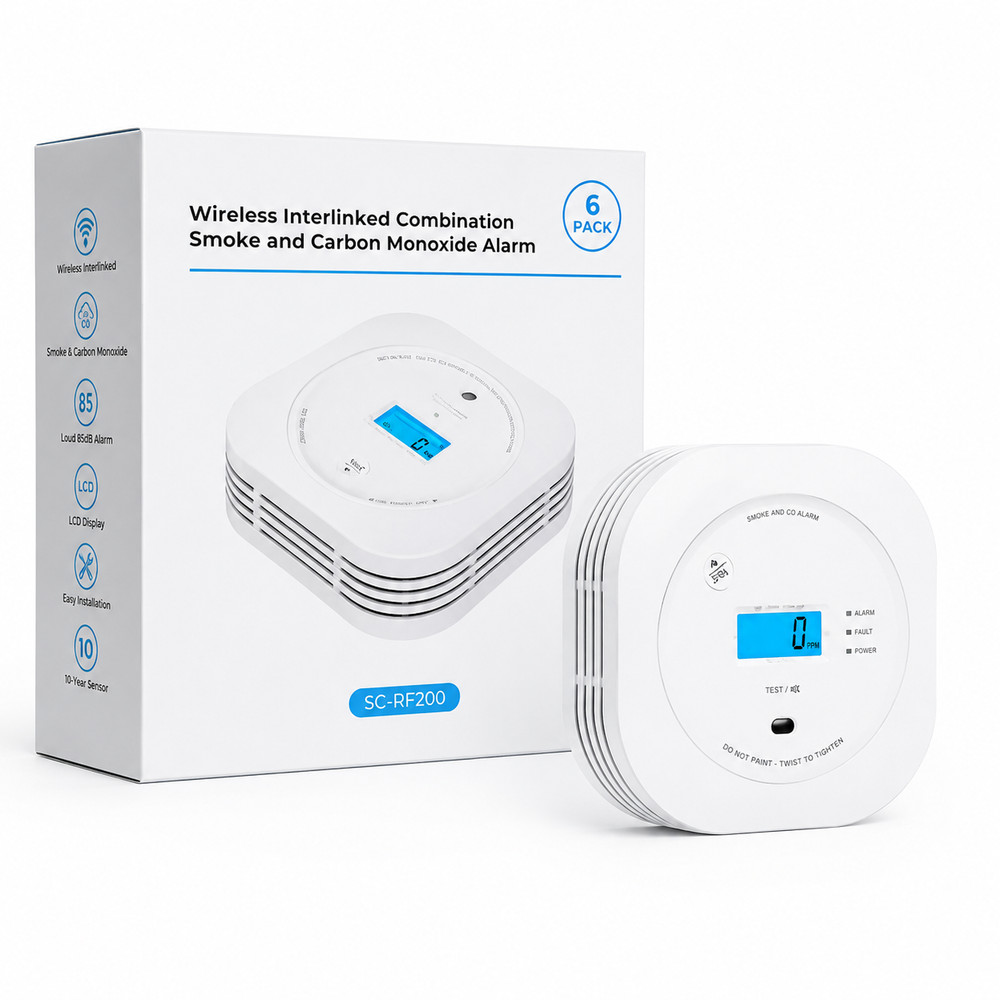 Wireless Interlinked Smoke & Carbon Monoxide Alarm 6 Pack LCD Display SC-RF200