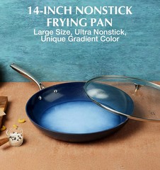 Large 14″ Nonstick Frying Pan with Lid, Oven Safe & Induction Compatible, Blue