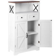Farmhouse Storage Cabinet Bathroom Floor Cabinet Kitchen Pantry w/ Drawers White