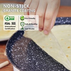 Nonstick Crepe Pan 11 inch Tortillas Granite Coating Dosa Pan w/ Spreader Turner
