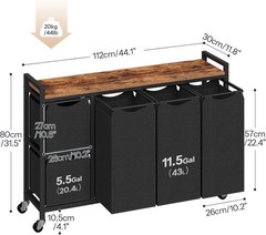 Laundry Sorter with 5 Sections, 45.5 Gal. (170 L) Laundry Hamper with Wheels and