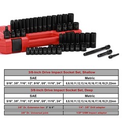 3/8 In. 49 Piece Milwaukee 6 Point Impact Socket Ratchet Drive and Metric Set