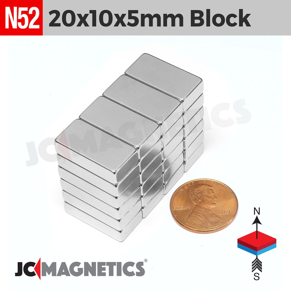 20mm x 10mm x 5mm N52 Super Strong Neodymium Magnet Blocks 20x10x5mm