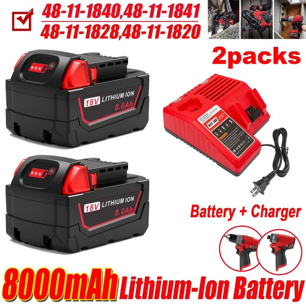 8AH Battery and Charger Pack For Milwaukee for M18 Extended Capacity 48-11-1860