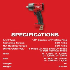 Milwaukee 2962-80 M18 FUEL 18V 1/2″ Mid-Torque Impact Wrench – Bare Tool, Recon
