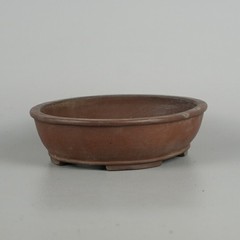 Shohin Bonsai Pot Shibakatsu Unglazed Brown Oval 15.3cm 6.02in Tokoname Vintage