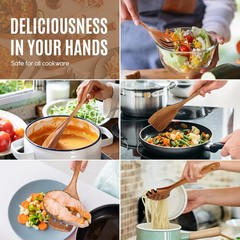 5-Piece Teak Wooden Kitchen Utensil Set Natural Non-Stick Cooking Spoon Spatulas