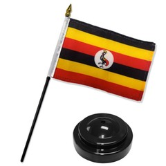 Uganda 4″x6″ Flag Desk Set Table Stick Black Base