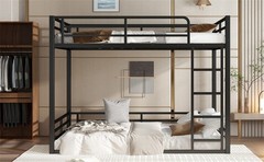 Metal Bunk Bed,Full XL over Full XL Floor Bunk Bed Frame for Kids Teens Adults