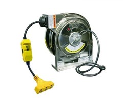 Heavy Duty Electrical Cord Reel. Stainless With 3 Outlets And GFCI. MOUNTABLE.