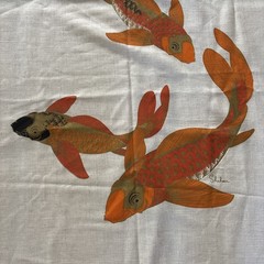 Alfred Shaheen Hand Painted Koi Textile Panel 45″ X 26.5″ Signed Mid Century