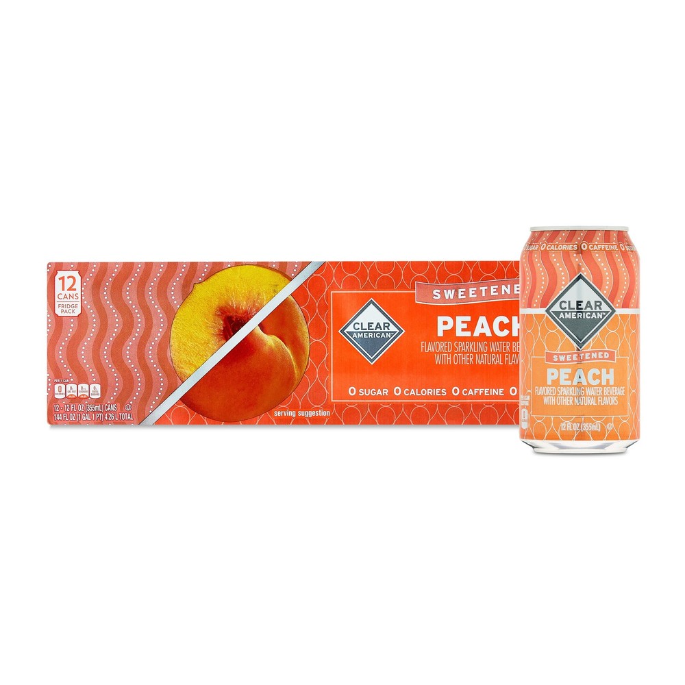 Clear American Golden Peach Water Sparkling Water, 12 Fl Oz, 12 Pack