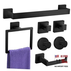 Bathroom Hardware Accessories Set: Bath Towel Bar Set, 7-Pieces Matte Black