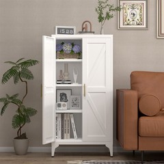 47”H White Metal Pantry Storage Cabinets with Doors and Adjustable Shelves