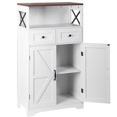 Farmhouse Storage Cabinet Bathroom Floor Cabinet Kitchen Pantry w/ Drawers White