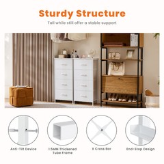 Skinny 4-Drawer Dresser – Fabric Storage Tower, Chest of Drawers for Bedroom