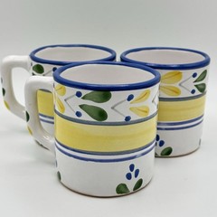 Pier 1 Solimar Mug Set 3 Hand Painted Tunisia Blue Yellow Mediterranean Floral
