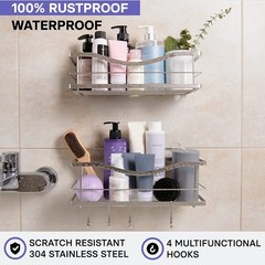 KINCMAX Premium Shower Caddy – Self Adhesive Shower Organizer w/ 4 Hooks, Drill-