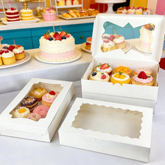 24 PCS 4 Style 12X8X2.5 Inches White Bakery Boxes with Window Cookie Boxes Treat