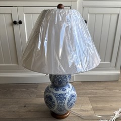 LARGE Ralph Lauren Blue & White Double Gourd Porcelain Table Lamp 26.5″H NWT NEW