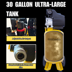 Omorfo Industrial 3HP, 30 Gallon, 9CFM Portable, Vertical Compressor