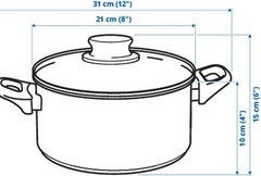 Stainless Steel Pot with Glass Lid, 2.8 Liter Saucepan, Induction, Gas & Eletric