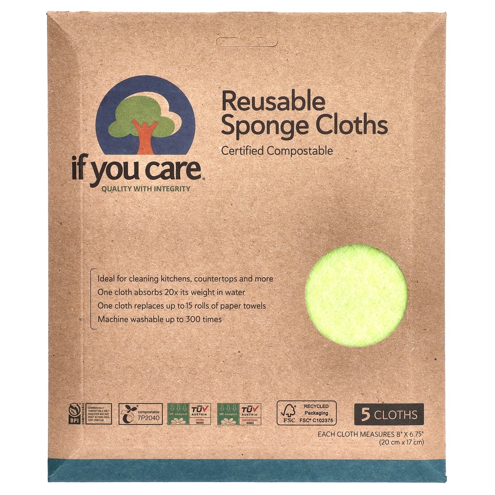Reusable Sponge Cloths, 5 Clothes, 8″ x 6.75″ (20 cm x 17 cm) Each