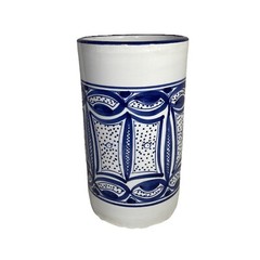Le Souk UTENSIL WINE BOTTLE HOLDER Ceramique Stoneware White Blue 8” Tunisia