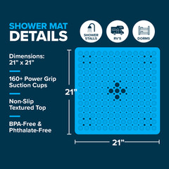 Large Non Slip Shower Mat with Drain Holes: SlipX Solutions Square Shower Mat