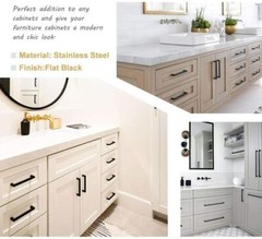 Matte Black Square Modern Cabinet Handles Pulls Kitchen Drawer Stainless Steel