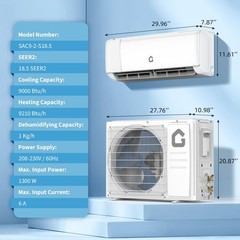 Heating Cooling Mini Split 9000 BTU Air Conditioner Up to 450 Sq Ft Tool Set
