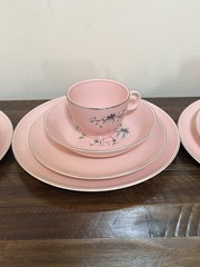 TAYLOR SMITH & TAYLOR DWARF PINE Pink 4 Pc Service Set Plates China Dishes VTG