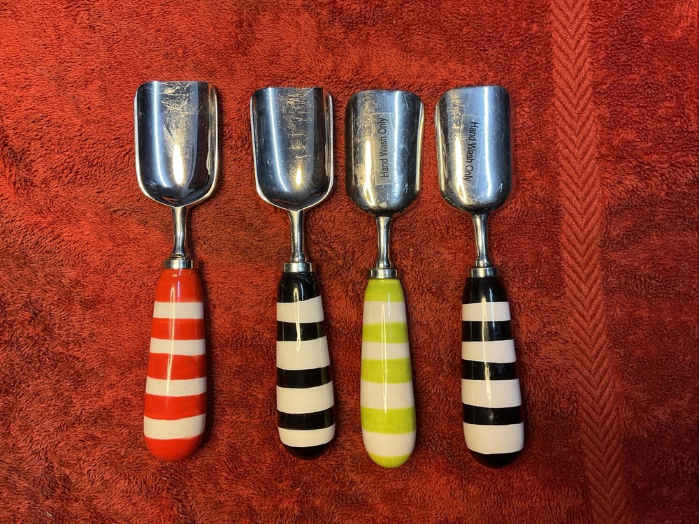 4 Williams-Sonoma Ceramic -Stainless Hand Wash Only 1” X 5” Ice Cream Spoons