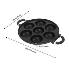 15.35*11.02*2.17″ Black Round Aluminum 7 Holes Takoyaki Pan Maker Hand Wash Only