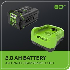 Greenworks 80V 10″ Cordless Pole Saw PS80L210, w/ 2Ah Battery and Rapid Charger