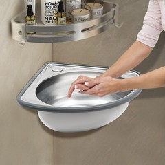 Stainless Steel Small Wall Mount Corner Bathroom Sink With Overflow Triangle