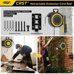 50FT Heavy Duty Retractable Extension Cord Reel, 14AWG/3C 1625W,180° Swivel