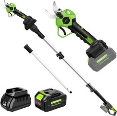 2-IN-1 Electric Pole Pruning Shears Cordless For Tree Trimming 9ft Extension Rod