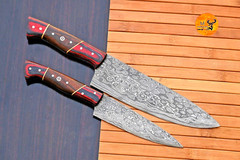 CUSTOM HANDMADE DAMASCUS STEEL CHEF KNIFE STEAK KNIFE SET KITCHEN CHEF SET 2065